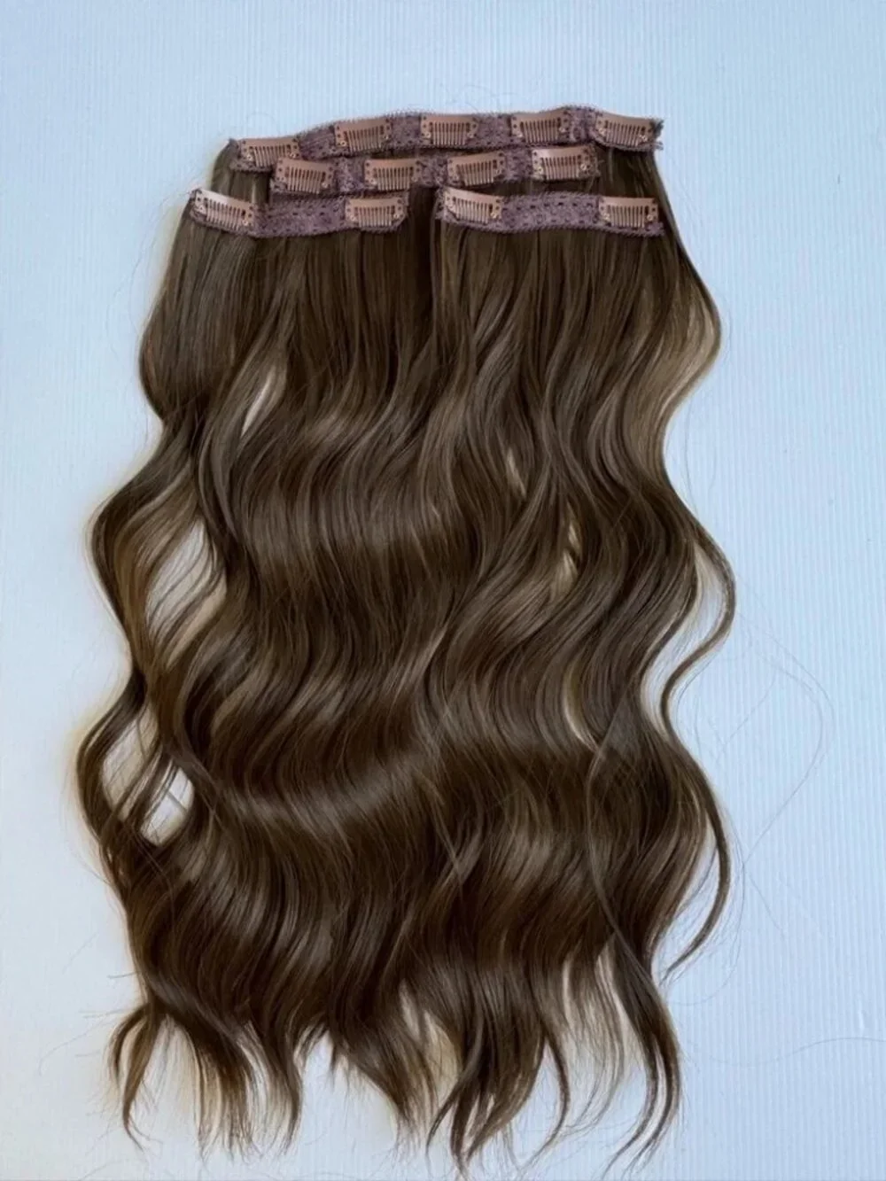 20 IN VOLUMIZING WEFT CLIP IN SET CHESTNUT BROWN CURLY WAVE HAIR EXTENSIONS